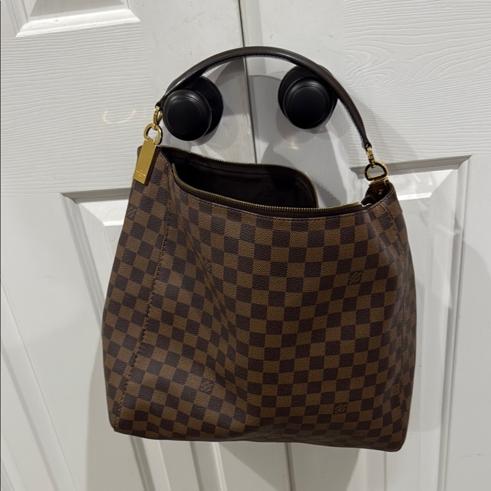 Louis Vuitton Brown Hobo Bag with Damier Ebene Canvas